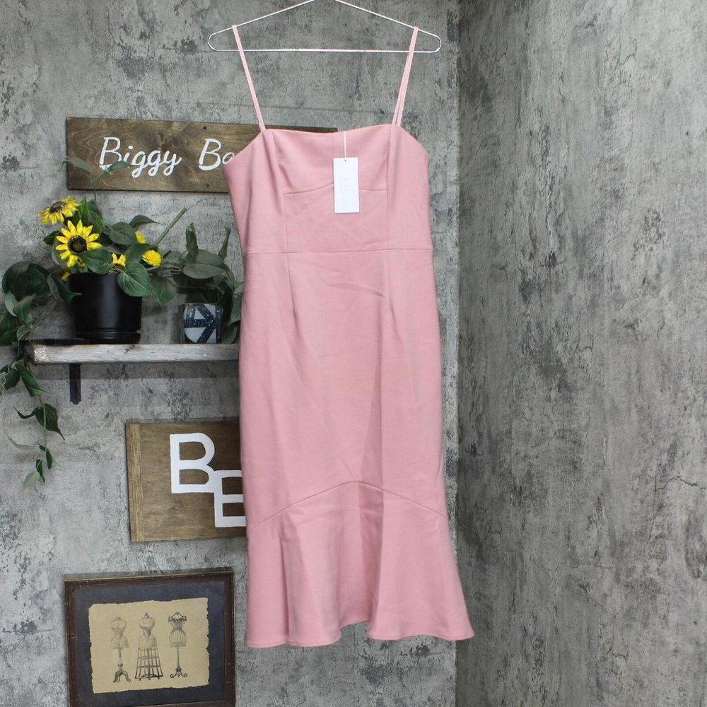 NWT Finders Continuum Flare Stretch Crepe Midi Sheath Dress Pink Dust Large